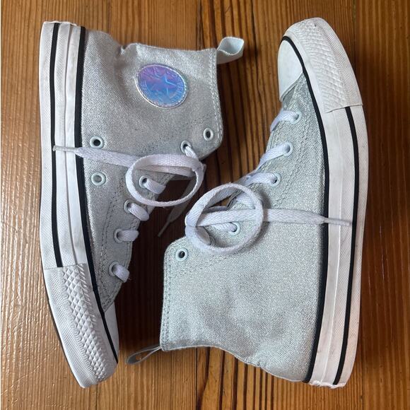 Converse All Star Chuck Taylor silver metallic high top youth sneakers SIZE 5 - Picture 6 of 8